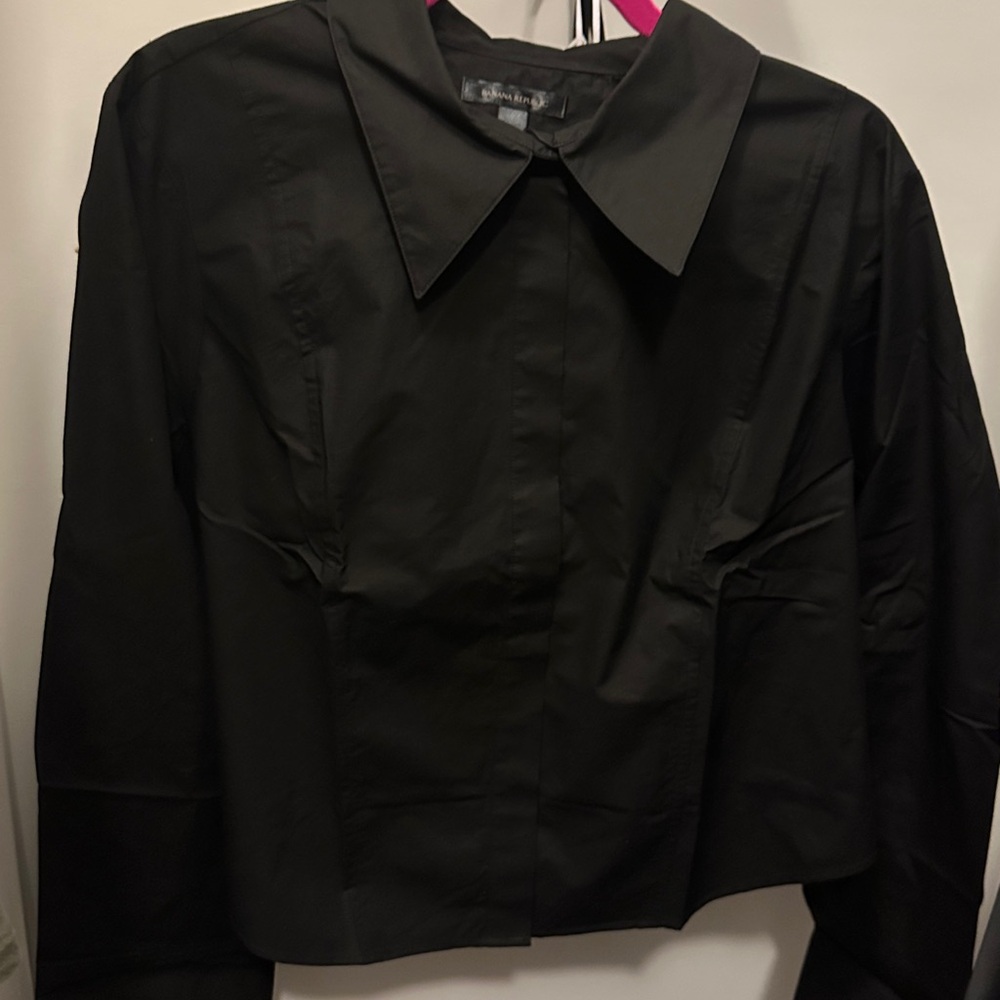 Banana Republic Classic Black crop cotton button down XXL